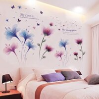 Decal trang trí phòng ngủ hoa xanh tím