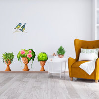 Decal trang trí quán 3 chậu cây cổ điển