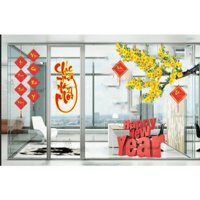 Decal trang trí tết cành mai vàng - decal có sẵn keo - decal dán kính PK644