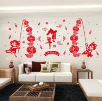 Decal Trang Trí Tết - Đoàn Múa Lồng Đèn Đỏ Mừng Xuân