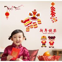 Decal trang trí Tết - Lân Sư Rồng mua đón xuân 02