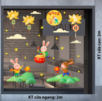 DECAL TRANG TRÍ TẾT TRUNG THU LỒNG ĐÈN HOA SEN THỎ ĐÁNH TRỐNG RƯỚC ĐÈN