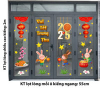 DECAL TRANG TRÍ TẾT TRUNG THU THỎ ĐÁNH TRỐNG XÁCH LỒNG ĐÈN