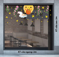 DECAL TRANG TRÍ TẾT TRUNG THU ĂN BÁNH DƯỚI TRĂNG VÀ HOA ĐÀO