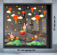 DECAL TRANG TRÍ TRUNG THU ĐÀN THỎ RƯỚC ĐÈN ĐÁNH TRỐNG