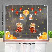 DECAL TRANG TRÍ TRUNG THU LỒNG ĐÈN ĐỎ VÀ ĐÔI LÂN