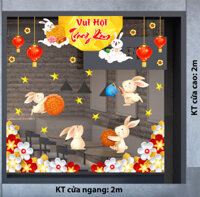 DECAL TRANG TRÍ TRUNG THU LỒNG ĐÈN VÀ THỎ TRẮNG VUI HỘI TRĂNG RẰM