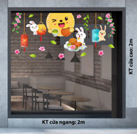 DECAL TRANG TRÍ TRUNG THU LỒNG ĐÈN VÀ ÔNG TRĂNG THƯỞNG THỨC BÁNH TRUNG THU