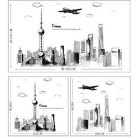 Decal trang trí tường - Thành Phố Tranh Vẽ Đen Trắng size lớn ( 2 tấm )( có bán lẻ )-168-GHIH3