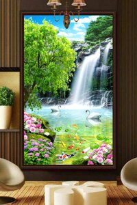 DECAN DÁN TƯỜNG,TRANH DÁN TƯỜNG 3D CÓ KEO, TRANH TRÍ NHÀ ,PHONG VẠN PHÁT -  PHONG CẢNH THÁC NƯỚC,  THỊNH VƯỢNG, DC-0236 - 40X80