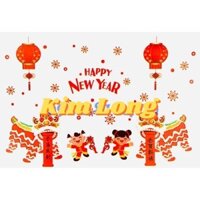 Decan Hoa mai - hoa đào - 2 em bé áo dài - Lân dán kiếng dán tường phụ kiện trang trí tết ( Songson )- Sản phẩm có sẵn