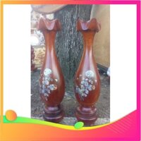[Decor Cao Cấp ] Cặp lộc bình gỗ Hương khảm trai cao 60 cm hàng liền khối hàng đẹp vân gỗ sáng