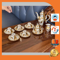 [DECOR] Combo Bộ ấm chén trà cổ TÂN CỔ ĐIỂN Châu Âu cao cấp họa tiết hoa lan tinh tế vẽ vàng sang trọng ACCC-01__