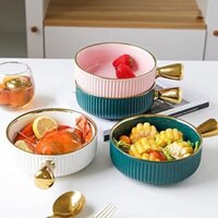 [Decor] Thố có tay cầm - màu trắng, hồng và xanh cổ vịt viền vàng - đựng salad, snack và decor bàn ăn