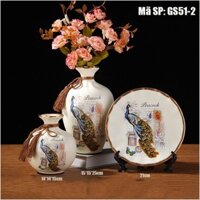 Decor Trang Trí Phòng Khách Bộ bình gốm Giang Tây có kèm hoa trang trí ô tủ GS51