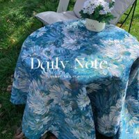 decorative tablecloths tablecloths study table stickers Pháp Retro Monet Vườn Tròn Khăn Trải Bàn ins Vải Lanh Cotton Tranh Sơn Dầu Khăn Trải Bàn Ngoài Trời Vải Cưới Triển Lãm Trang Trí Vải