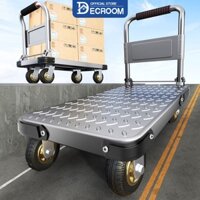 DECROOM Xe Đẩy Hàng gấp gọn Có bố phanh 500kg Tấm thép dày 4 bánh xe 2 xoay+2 tĩnh