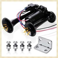 [Deeamber.vn] Bộ còi xe lửa 12V 150Db Siêu to 2 Trumpet có máy nén cho xe tải Xe lửa Thuyền màu đen