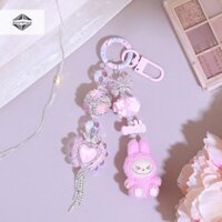 Deeptbhand  Móc khóa hoạt hình Anime dễ thương Búp bê Labubububupu đính cườm Móc khóa ô tô Túi đựng chìa khóa mặt dây chuyền treo trang trí Quà tặng Kawaii Đẹp