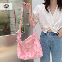 Deeptbhand Túi đeo chéo hoa phồng dễ thương Túi đeo vai xếp li màu hồng Túi đeo vai đẹp