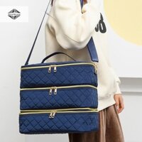 Deeptbhand  Túi đựng mỹ phẩm dung tích lớn 3 lớp Túi xách di động đa chức năng có lớp có thể tháo rời dành cho nữ Dụng cụ sắp xếp sơn móng tay đẹp