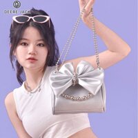 Deere Jack Y2K Túi Đeo Chéo Hình Vuông Nhỏ Màu Bạc Đính Nơ Phối Dây Xích Phong Cách Hàn Quốc Độc Đáo Đa Năng Instagram Cho Nữ