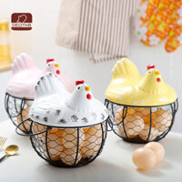 DEGTNB Giỏ đựng trứng sắt cho gia đình Hình gà Hộp đựng trứng Họa tiết bông tuyết