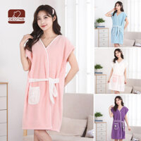 DEGTNB Nữ Áo choàng lông cừu san hô có túi thấm nước thoáng khí Chiều dài đầu gối Áo choàng tắm sang trọng mềm mại Người lớn Áo choàng tắm không tay Thắt lưng quấn khăn tắm