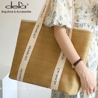 Dela Túi Xách Đan Mây Cỡ Lớn In Chữ Phong Cách Hàn Quốc Cho Nữ