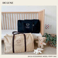 DELUNE | Poppy Bag - Túi du lịch, đựng bỉm sữa, đồ dùng cho mẹ và bé hình Gấu đáng yêu, sức chứa lớn màu đen, be