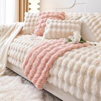 Đệm Ngồi Thỏ Lông Nhung Mùa Đông Khăn Chống Trượt Dày Dặn Đệm Sofa Bọc Vải Bọc Sofa Da
