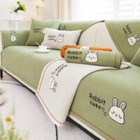 Đệm Sofa Thêu Hoạt Hình/Khăn Phủ Vải Cotton Lanh Chống Trượt Mẫu Phổ Thông Bốn Mùa/Bọc Ghế Sofa Hiện Đại Đơn Giản