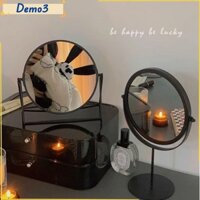 [Demo3] Gương trang điểm, Xoay 360 độ có gương để bàn, Gương trang điểm tròn màu đen kim loại vàng Phòng ngủ
