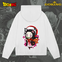 Demon Slayer, One Piece, Dragon Ball. Áo khoác gió in hình anime cho nam nữ, ngoài vải dù, trong lót lưới, 3 túi, mũ to