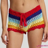 Demonlores-nữ Móc Rỗng Ra Sarongs Sọc Tương Phản Xuyên Xuyên Đan Đi Biển Quần Short Bikini Mùa Hè Đáy