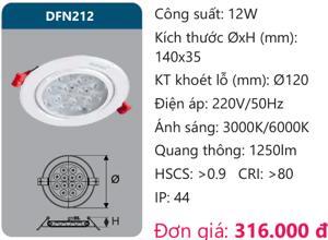 Đèn âm trần led chiếu điểm 12w Duhal DFN212