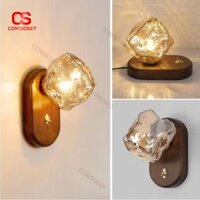 Đèn Bàn Chao Kính Kiểu Dáng Khối Đá, Đế Gỗ Óc Chó Tự Nhiên, Ánh Sáng Linh Hoạt 3 Cấp Độ