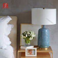 Đèn Bàn Chao Vải, Đèn Bàn Gốm Sứ Màu Xanh Sang Trọng Trang Trí Phòng Ngủ, Phòng Khách, Phòng Sách