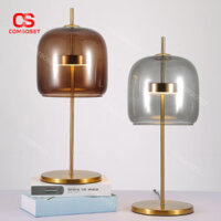 Đèn Bàn Công Tắc Cảm Ứng Đồng Chao Thuỷ Tinh Xám Nâu Decor Không Gian Phòng Ngủ, Phòng Khách