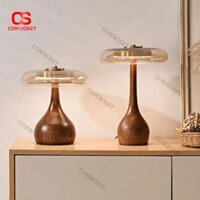 Đèn Bàn Gỗ Đầu Giường Cổ Điển, Chao Thuỷ Tinh Trong Suốt Ánh Sáng Vàng Ấm Lãng Mạn