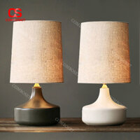 Đèn Bàn Gốm Sứ Xám Trắng, Chao Vải Lanh Hoạ Tiết Tự Nhiên Trang Trí Phòng Khách Phòng Trà