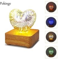 Đèn bàn hình trái tim LED POKINGE, Đèn ngủ pháo hoa 3D mờ đầy màu sắc, Công tắc nút khí quyển lãng mạn dễ thương Ấm áp / Đèn RGB Đèn khí quyển hình trái tim Ngày lễ tình nhân