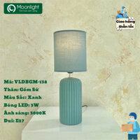 Đèn bàn thân gốm sứ, chao vải màu xanh Arctic phong cách Chic lịch lãm KT H40*24, đui 1E27 DBG032 VLDBGM-138