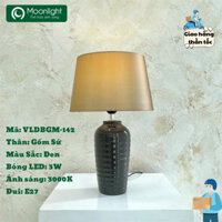 Đèn bàn thân gốm sứ màu nâu chocolate, chao vải nhung KT H44*27, đui 1E27 DBG037 VLDBGM-142