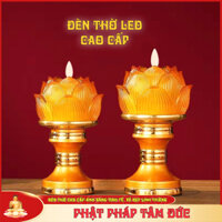 Đèn ban thờ, đèn thờ 2 mảnh đế hợp kim hoa sen thủy tinh LED cao cấp - Cỡ lớn, mẫu mới
