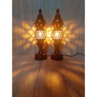 Đèn bàn thờ điện tổ ong gỗ Xà Cừ cao cấp 36cm . 1 cặp tặng kèm 2 bóng đèn.