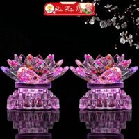 Đèn Bàn Thờ Hoa Sen Pha Lê Cao Cấp Có Led 7 Màu, Đồ Thờ Cúng Gia Tiên, Trang Trí Bàn Thờ Phật HSPL-01