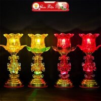 Đèn Bàn Thờ Hoa Sen Thủy Tinh Cao Cấp Có Led Siêu Sáng Đồ Thờ Cúng Trang Trí Bàn Thờ Gia Tiên, Bàn Phật
