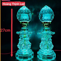 Đèn Bàn Thờ pha lê hoa sen- quả đào Cao Cấp Nguyên Khối Phát Sáng Toàn Thân Cao 26cm