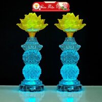 Đèn Bàn Thờ Pha Lê, Hoa Sen Lưu Ly CHÂN THIỆN MỸ, Đèn Led 7 Màu Trang Trí Bàn Thờ HSLL-09